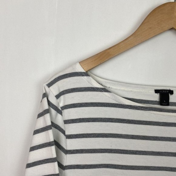 J.Crew L Bride Boatneck Top Striped Gray White Navy Cotton Wedding Bachelorette - Picture 4 of 12